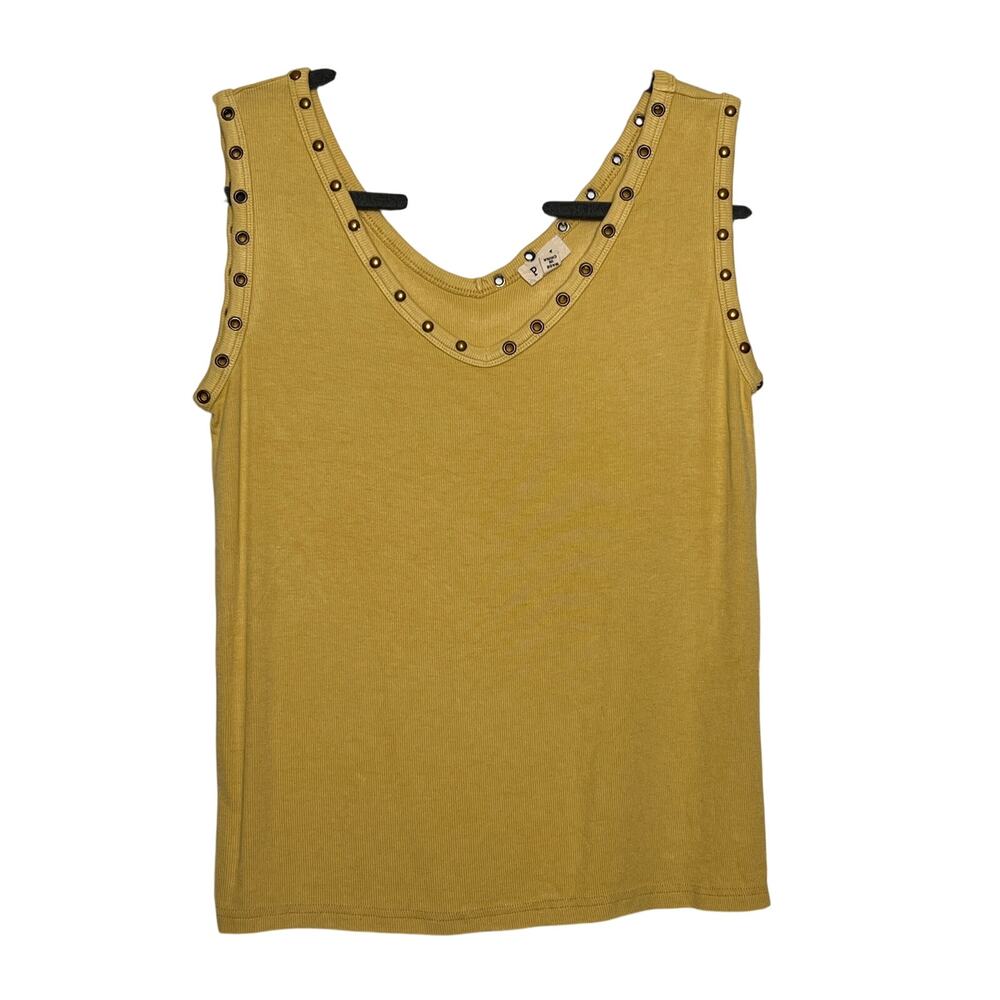 POL Stud Eyelet Ribbed Tank Top Women’s Medium Mustard Yellow Sleeveless
